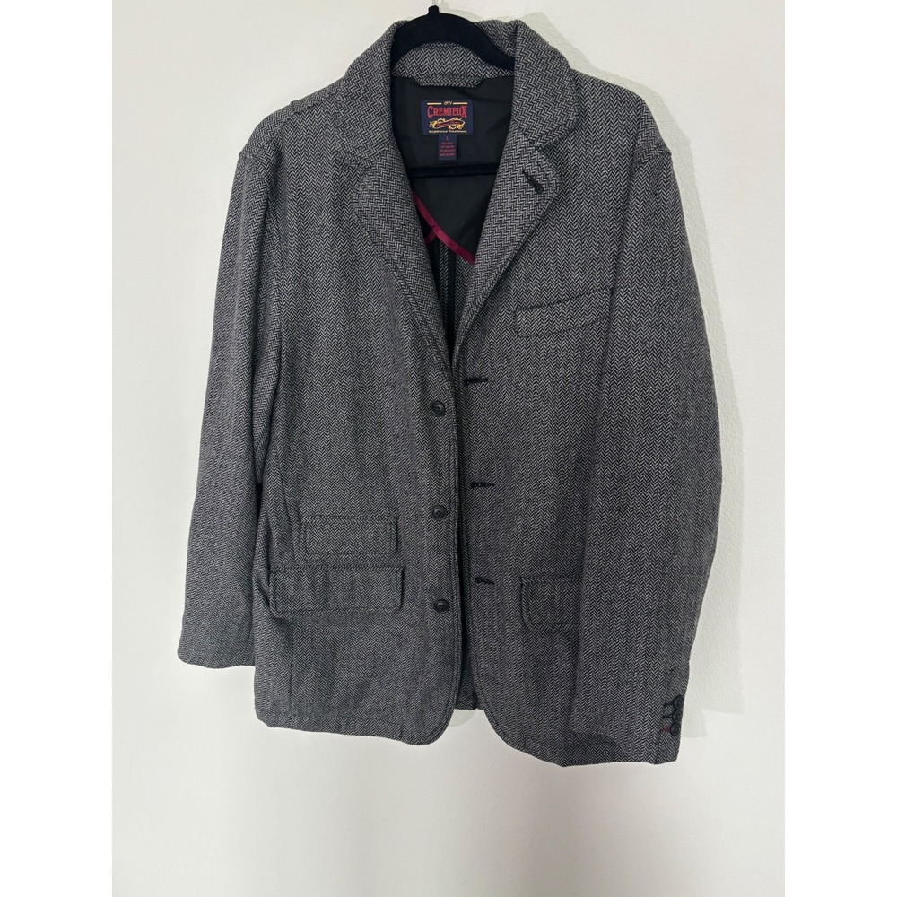 Cremieux 1971 Mens Grey Herringbone Wool Blend Blazer Sport Coat Jacket Large